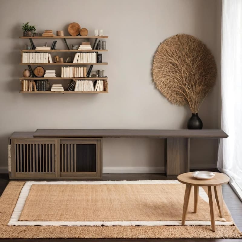 2 in 1 Cat TV Stand Entertainment Center with Extendable Table, Litter Box Enclosure with Cat Scratcher