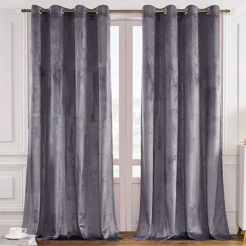 55" x 108" - 1 Panel, Charcoal Grey Velvet Room Darkening Grommet Window Curtain Panel - 1 Panel - 55" x 108" - 1 Panel - 55" x 108" - Charcoal