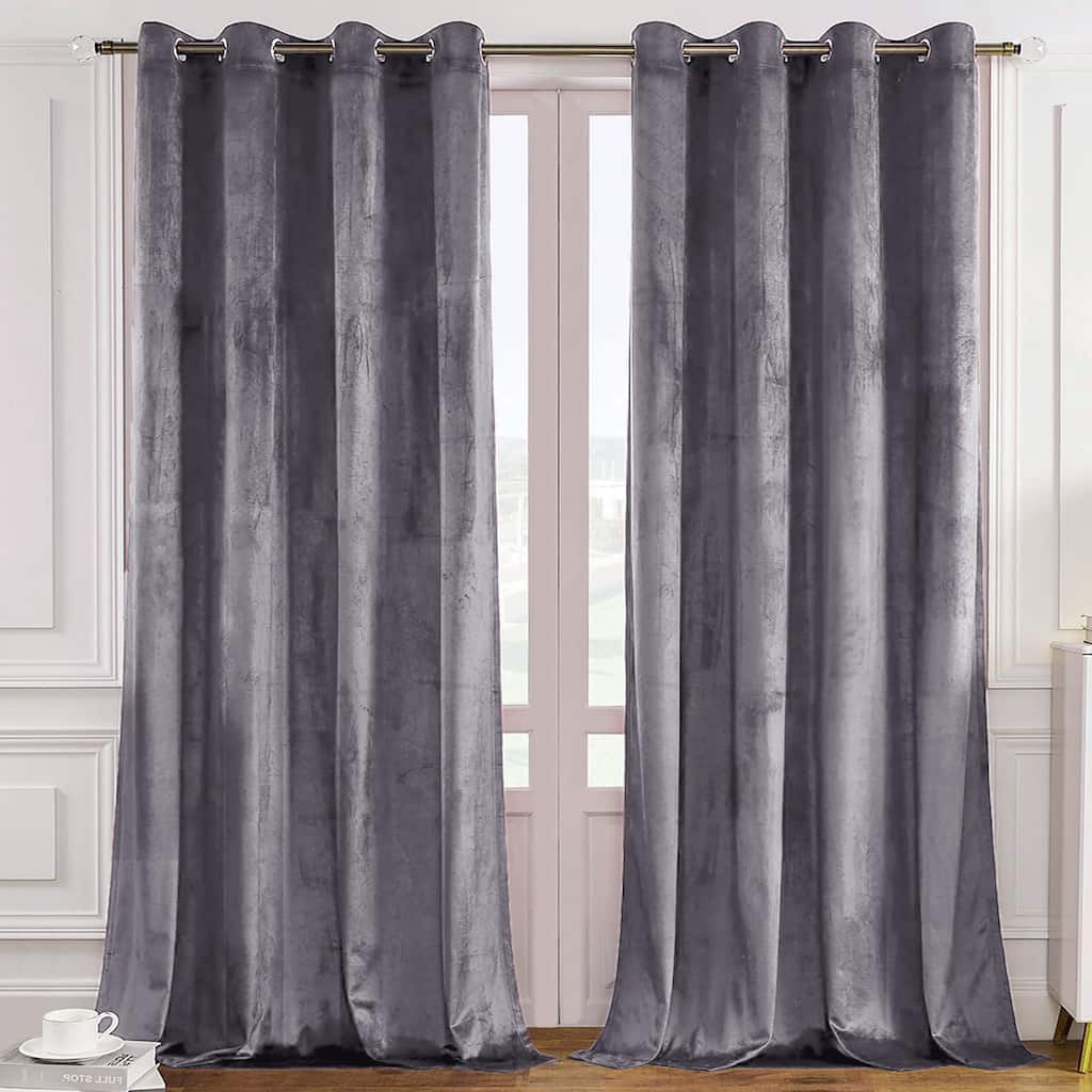55" x 108" - 1 Panel, Charcoal Grey Velvet Room Darkening Grommet Window Curtain Panel - 1 Panel - 55" x 108"