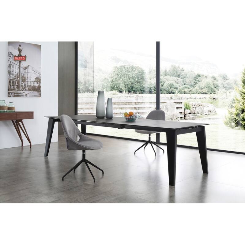 Extendable Dining Table - Glass and Ceramic Top with Durable Steel Base for Dining Room Spaces - 71