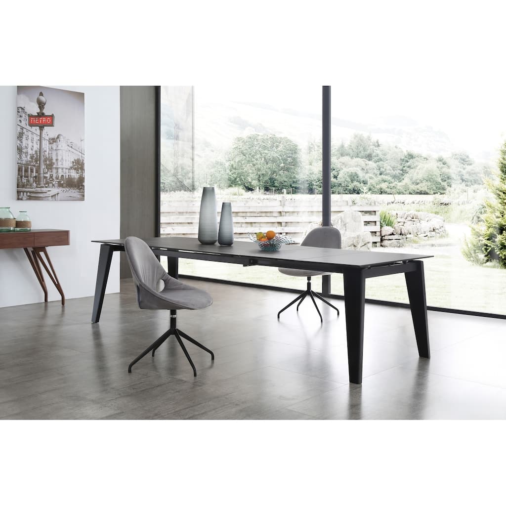 Extendable Dining Table - Glass and Ceramic Top with Durable Steel Base for Dining Room Spaces - 71