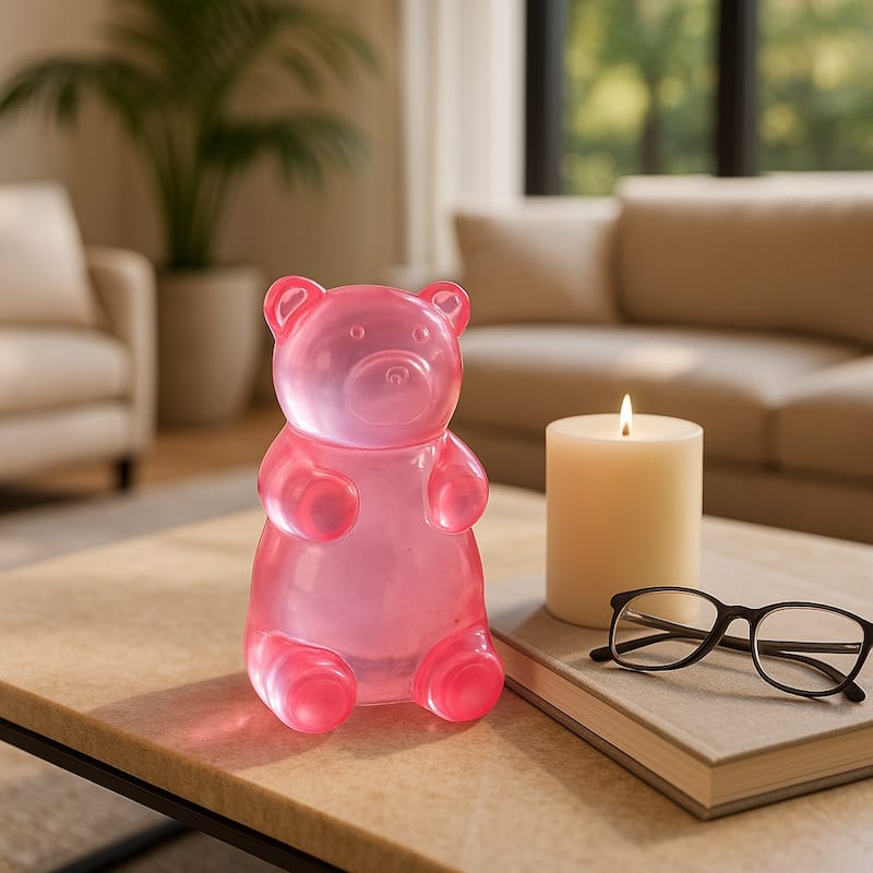 Resin Bear Figurine Boho Decor Bedroom Living Room Office - Pink - 6.75"