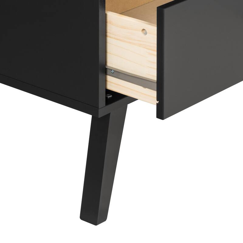 Prepac Milo Mid-Century Modern 2 Drawer Nightstand, Bedside Table, Contemporary Bedroom Furniture