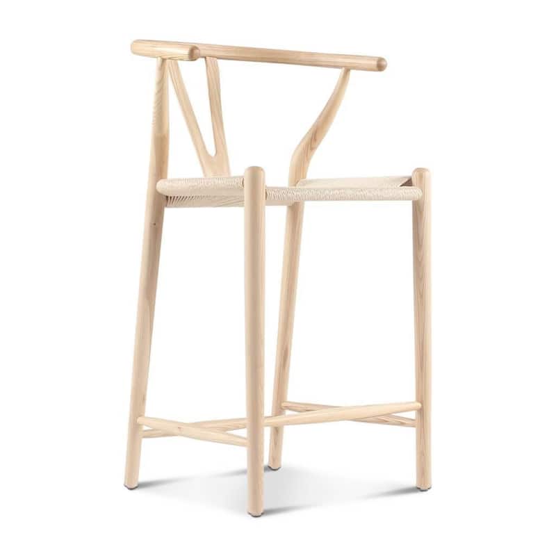 Counter Stool Natural Ash Solid Wood Hand Woven Paper Cord Seat Eco Oil Finish 22x21x37 Inches Non Toxic
