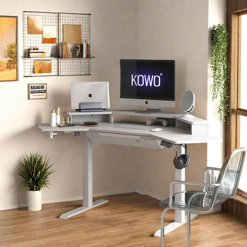 KOWO K314 Corner Electric Standing Desk L Shaped Height Adjustable Workstation for Home Office, Sit Stand Computer Desk