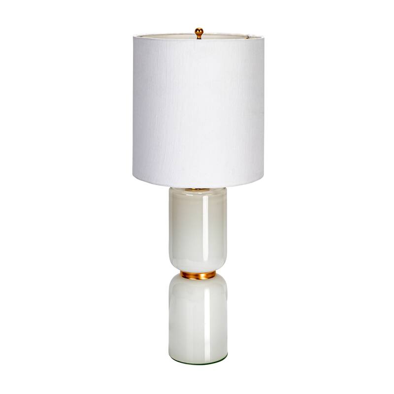 Stacked Glass Base Table Lamp with Cotton Drum Shade - 10.5"L x 10.5"W x 26.5"H - 10.5"L x 10.5"W x 26.5"H - White