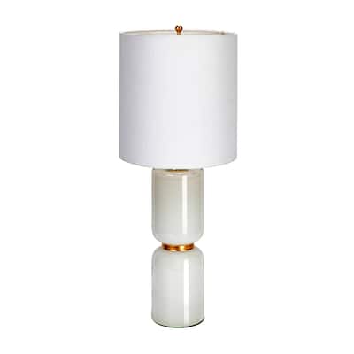 Stacked Glass Base Table Lamp with Cotton Drum Shade - 10.5"L x 10.5"W x 26.5"H