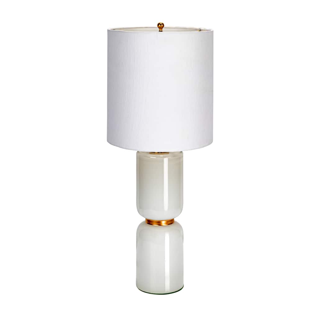 Stacked Glass Base Table Lamp with Cotton Drum Shade - 10.5"L x 10.5"W x 26.5"H