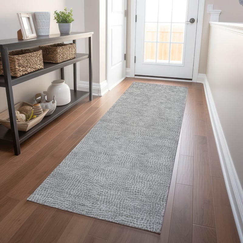 Machine Washable Indoor/ Outdoor Solid Modern Chantille Rug - Gray - 2'3" x 7'6"