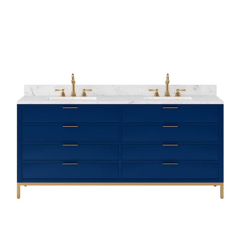 Bristol Carrara White Marble Countertop Vanity - 72 - Blue