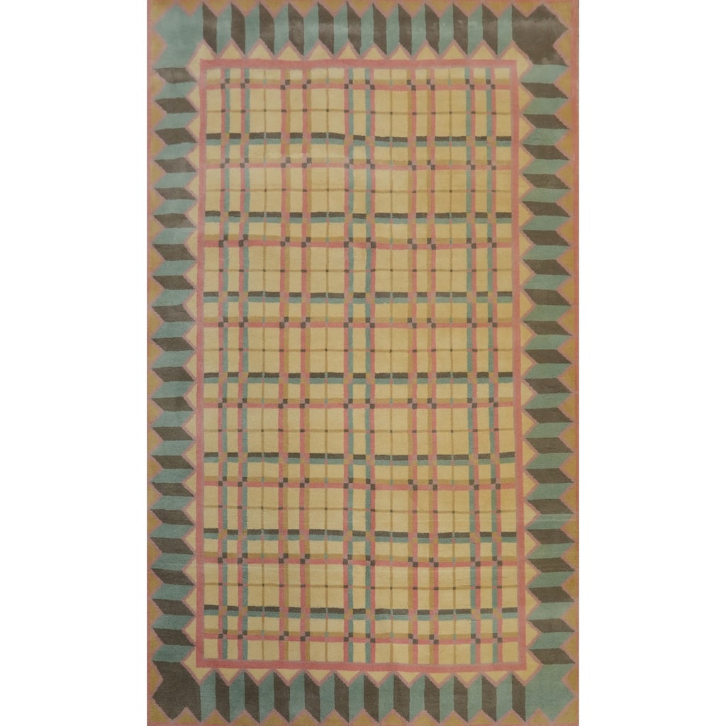 Hand-knotted Tribal Wool Yellow Geometric Oriental Area Rug - 8' 10'' X 5' 10''
