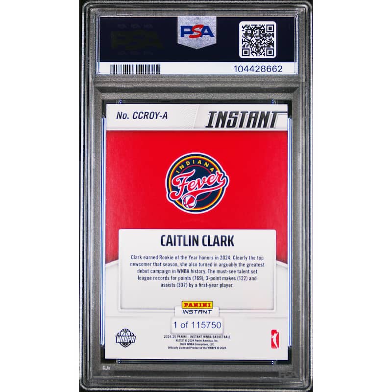 Caitlin Clark 2024 Panini Instant WNBA Rookie of the Year Basketball Card #A Graded PSA 10 - 8' x 11'