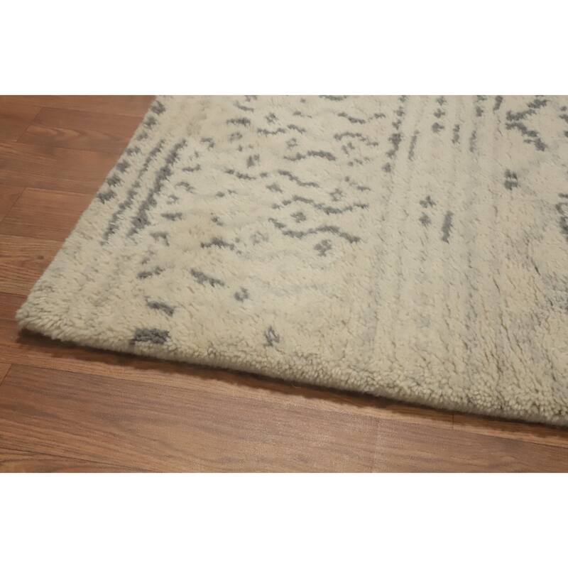 Hand-knotted Modern Wool Beige Geometric Area Rug Oriental Carpet - 7' 10'' X 5' 3''