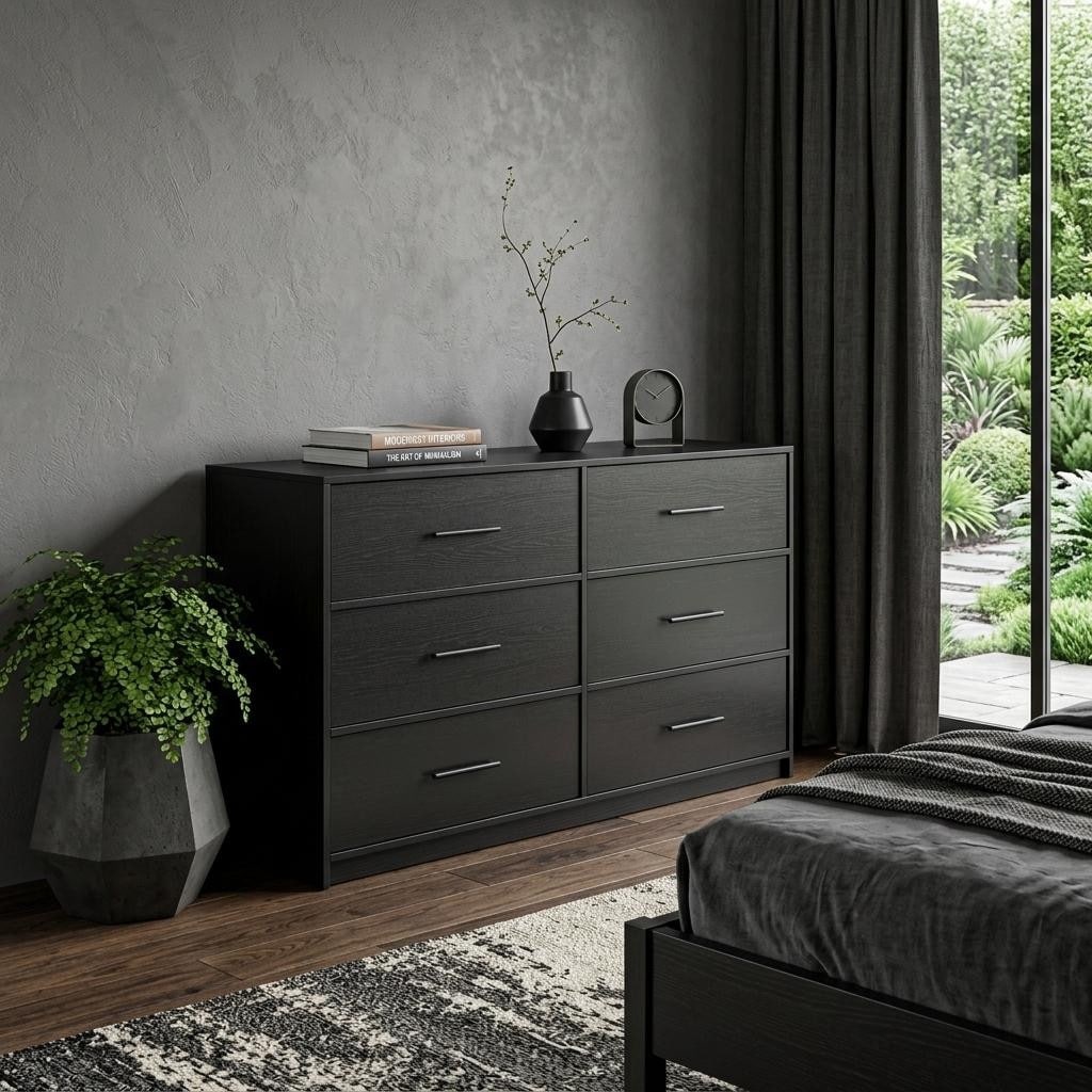 6 drawer dresser black Modern 6-Drawer Dresser, Large Chest of Drawers Table with Handles, Engineered Wood Storage Cabinet for Bedroom, - Bed Bath & Beyond Advanced Metal Slide System The tested high The Rivington 6-Drawer Dresser
