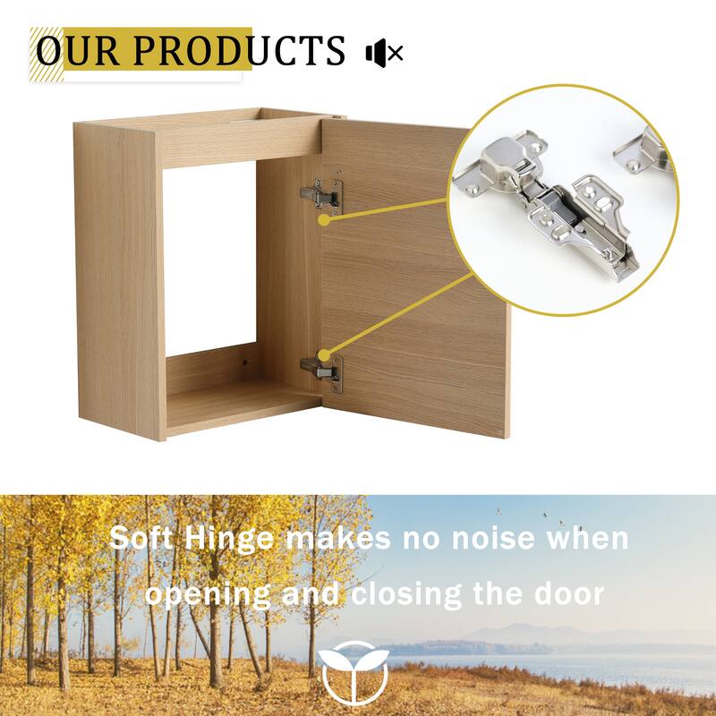 16'' Wall-Mounted Bathroom Vanity with Ceramic Sink, Soft-Close Cabinet Door, & Metal Handle - Space-Saving Design