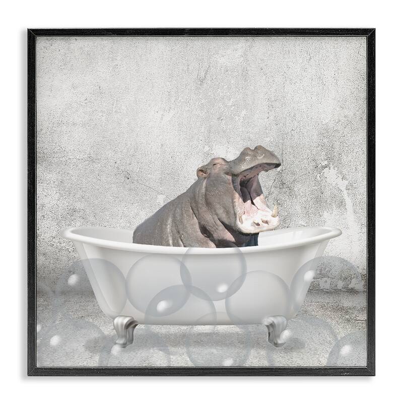Stupell Baby Hippo Bath Time Cute Animal Design,12 x 12, Framed Wall Art - 24 x 24 - Wood