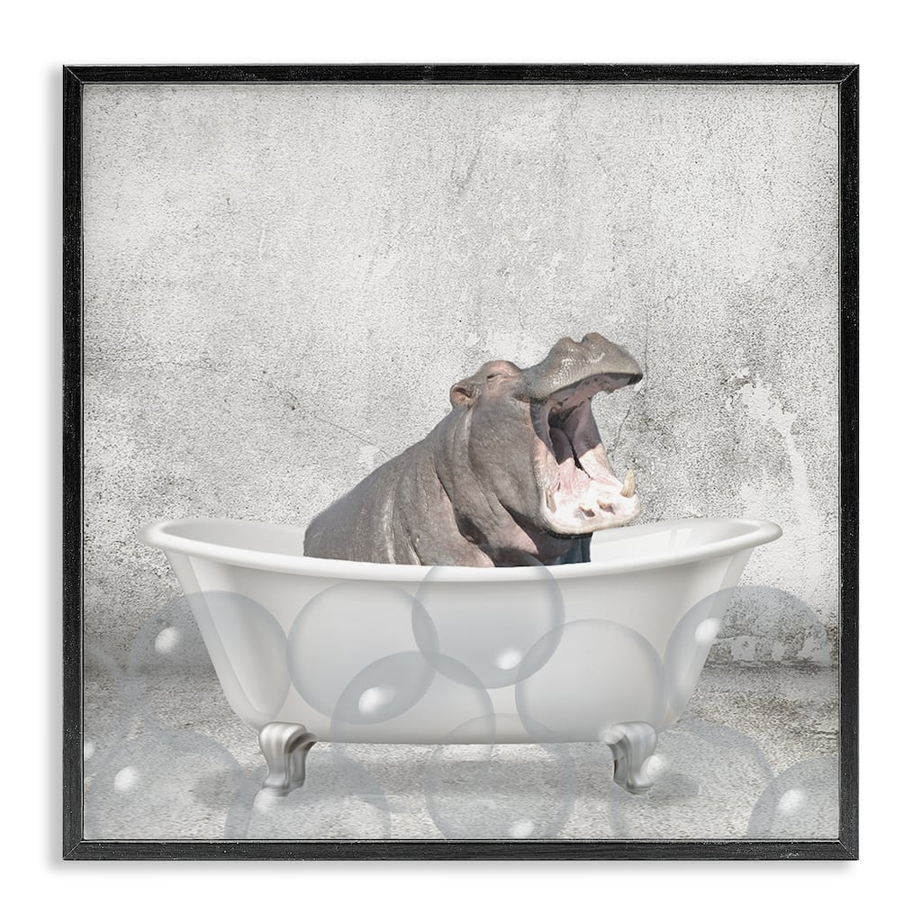 Stupell Baby Hippo Bath Time Cute Animal Design,12 x 12, Framed Wall Art