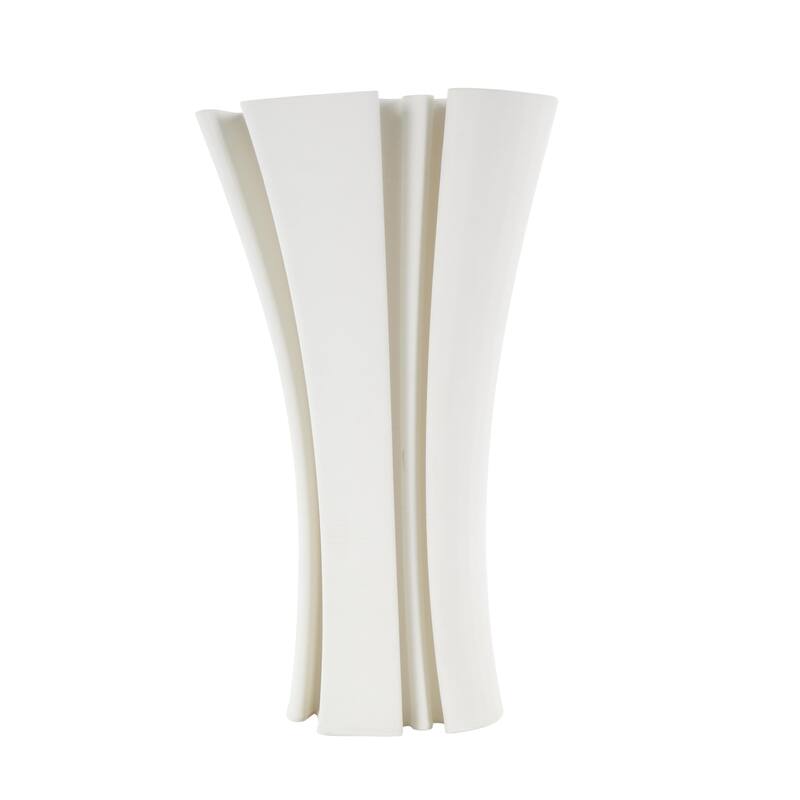 Ceramic Abstract Ribbed Dimensional Folded Decorative Vase with Curvy Rim - White - Roche River Decor