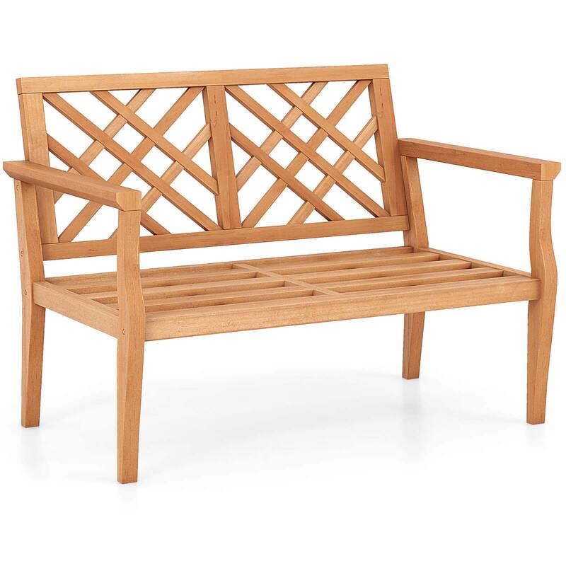 Costway 2-Person Outdoor Garden Bench with Comfy Armrests and Backrest - See Details - Natural