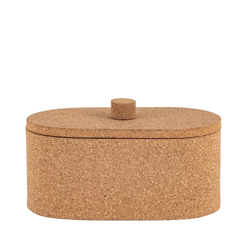 Oval Large Cork Storage Box with Lid - 9.5" - Beige