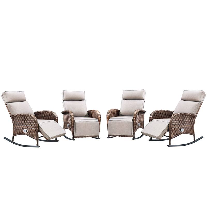 Pocassy Outdoor Patio Rocking Lounge Chairs with Adjustable Backrest Set.