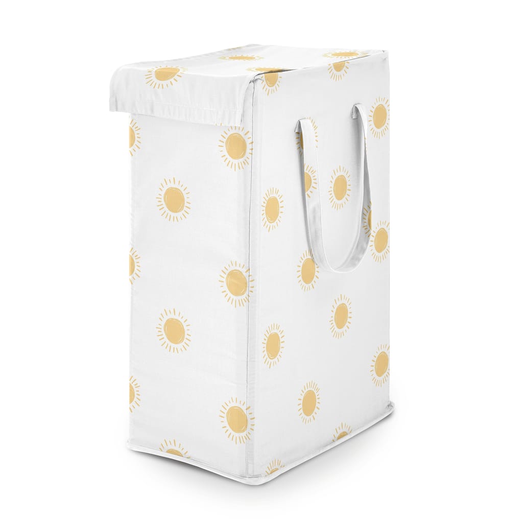 Sweet Jojo Designs White & Yellow Boho Sun Boy, Girl, Unisex/Gender Neutral Foldable Laundry Hamper with Handles - Bohemian, Sky