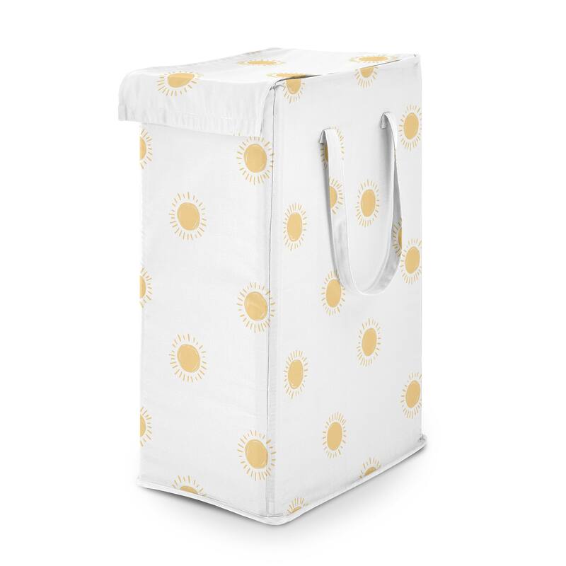 Sweet Jojo Designs White & Yellow Boho Sun Boy, Girl, Unisex/Gender Neutral Foldable Laundry Hamper with Handles - Bohemian, Sky