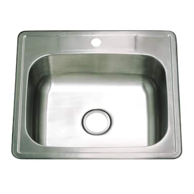 Kingston Brass Studio 25-Inch Stainless Steel Self-Rimming 1-Hole Single Bowl Drop-In Kitchen Sink in Brushed