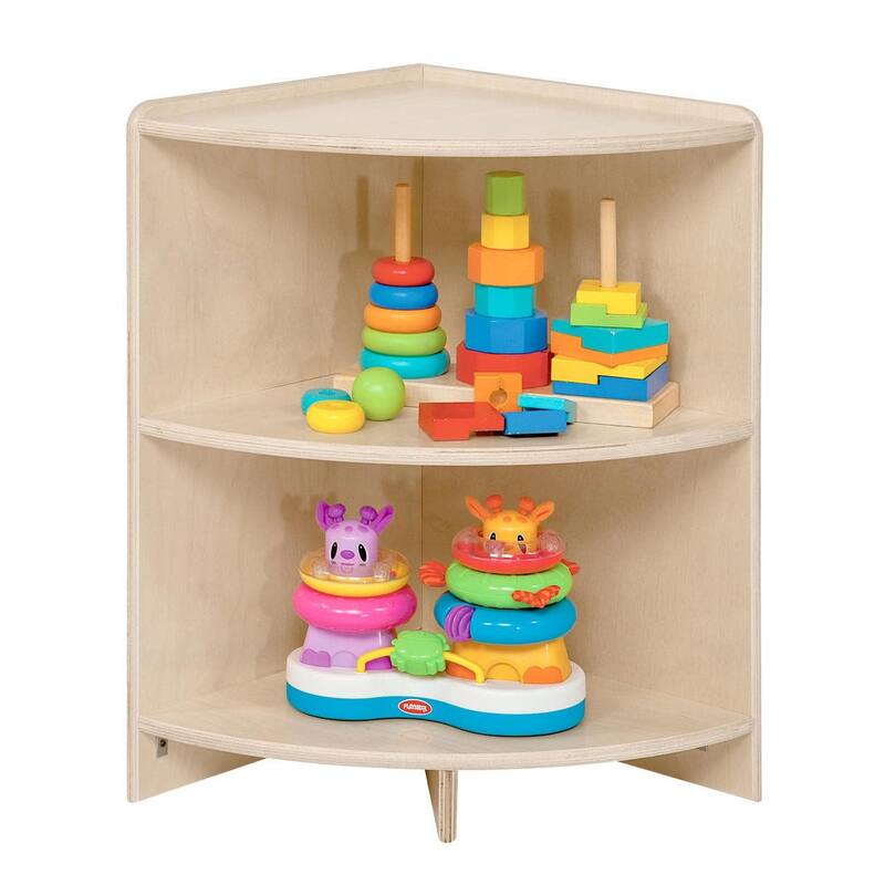 Wood Designs 2 Shelf Corner Storage Cabinet, Sturdy Birch Wood Kids Corner Shelves for Storage Toys, Books - 23.5" High