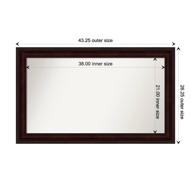 Coffee Bean Brown Framed Non-Beveled Custom Wall Mirror, Bathroom Vanity Mirror - Outer Size: 43.25 x 26.25