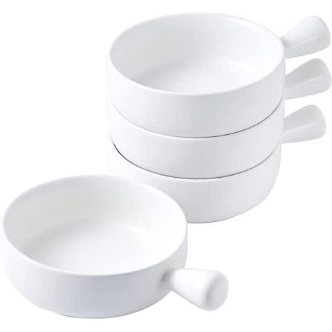 Bruntmor Set Of 4 Ceramic Matte Glaze Bowl with Handle French Onion Soup Bowl Bakeware Set, Oven Safe