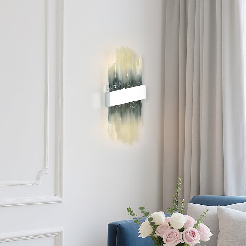 Modern LED Art Deco Wall Sconce Blue Brushed Nickel Bathroom Vanity Light - W 8.6" x L 22.2" x H 3.9"