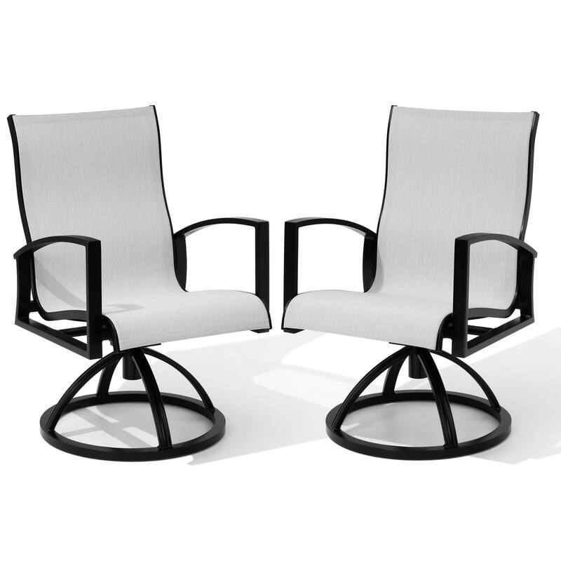 Outdoor Patio Aluminum Swivel Dining Chairs Armchair Sunbrella Fabric - Augustine Oyster - 2PCS