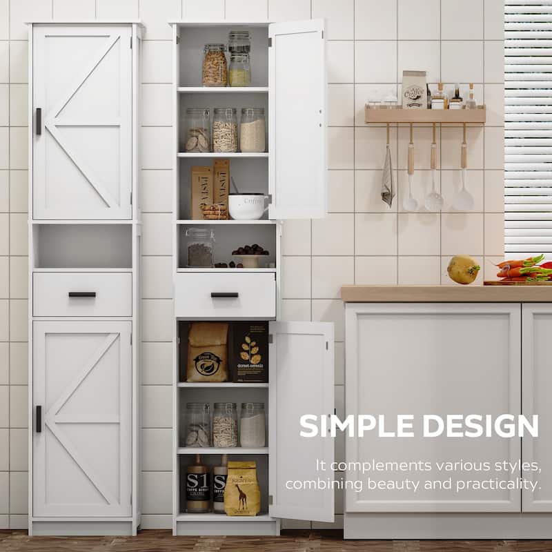 69"H Tall Bathroom Cabinet with Adjustable Shelves, 2 Barn Doors & 1 Drawer