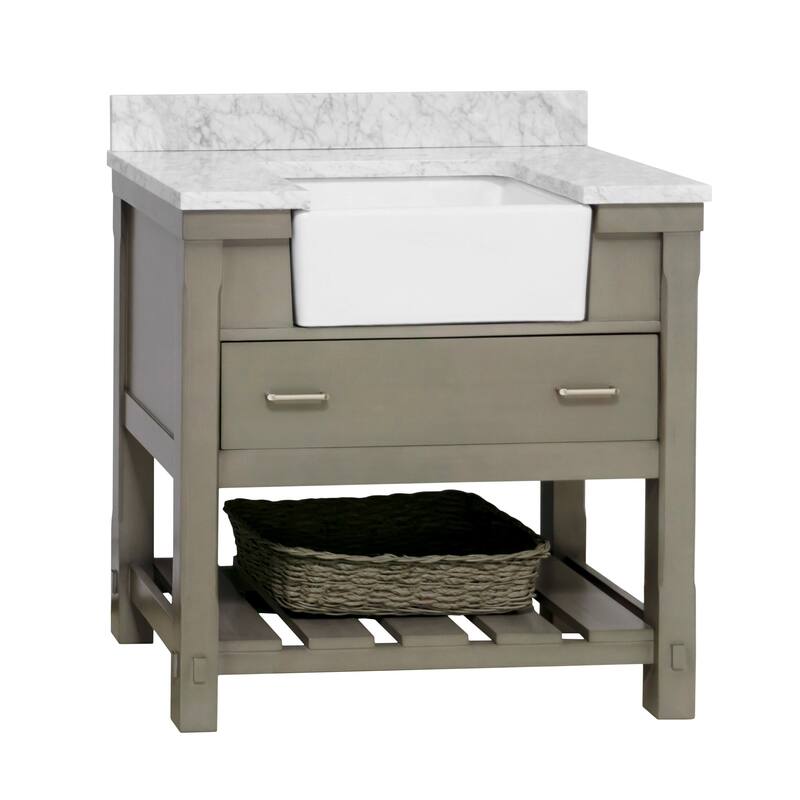 KitchenBathCollection Charlotte 36" Farmhouse Bathroom Vanity with Carrara Marble Top