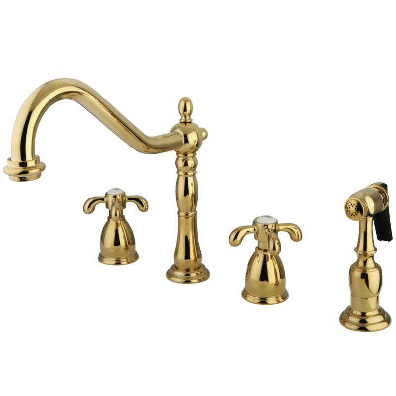 Kingston Brass French Country Widespread Kitchen Faucet with Brass Sprayer - Polished Brass