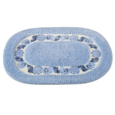 Blue Non Slip Oval Seashell Tufted Bath Rug