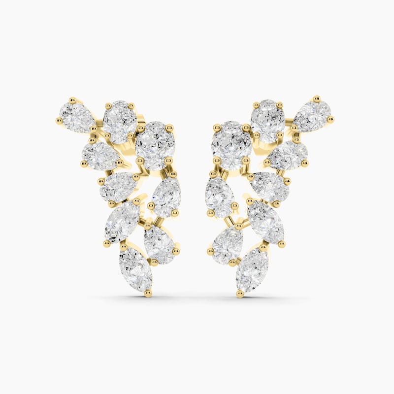 14K Gold Chandelier Oval and Pear Lab Grown Diamond Fashion Drop Earrings 2.19 CTTW - Yellow