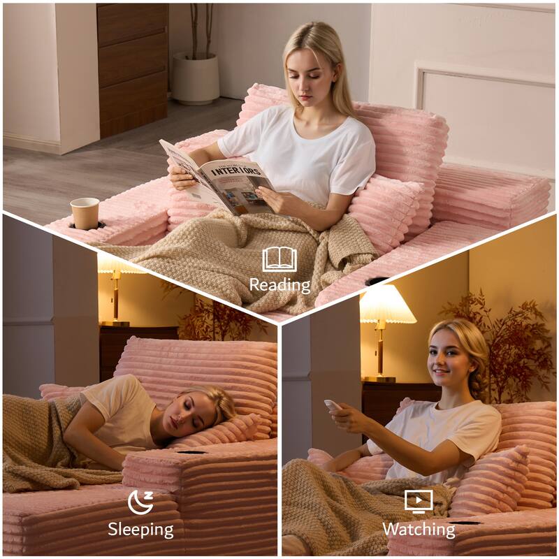 OVIOS Plush Convertible Floor Lounge Sofa with Cup Holder
