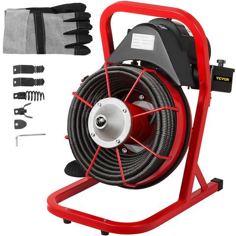 50' x 1/2" Drain Cleaner 250 W Drain Cleaning Machine Sewer Clog w/ Cutters - 50' x 1/2"