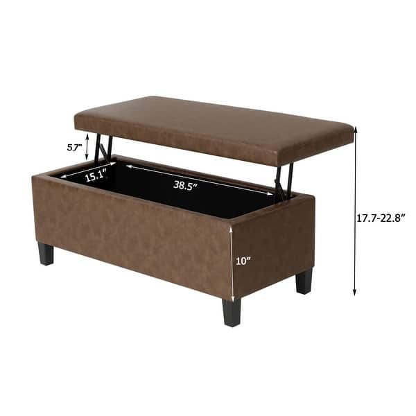 dimension image slide 3 of 5, Adeco Velvet Storage Ottoman Bench Rectangular Footstool Lift Top