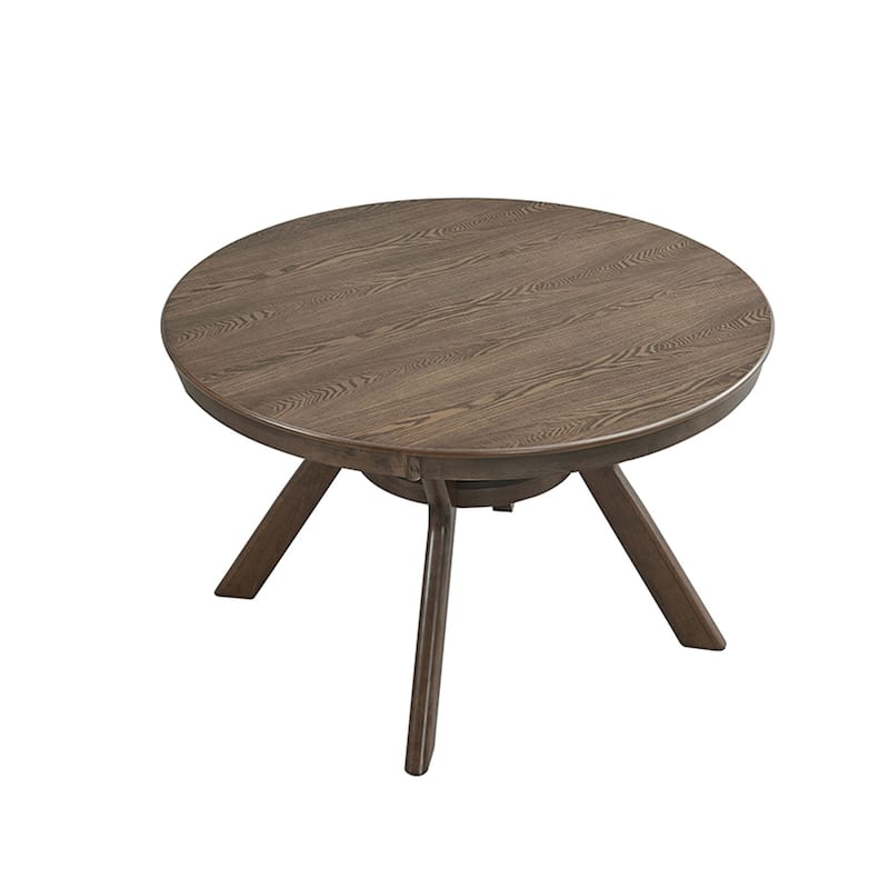 5 Pieces Set Mid-century Modern 47 in Round Rubber Wood Dining Table with Pedestal Base for 4-6 People