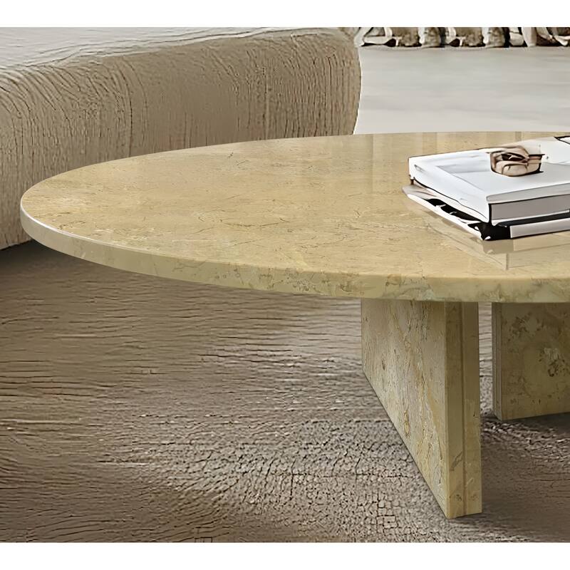 Roomfitters Round Marble Coffee Table, Natural Stone Living Room Table, Solid Marble Low Profile Design