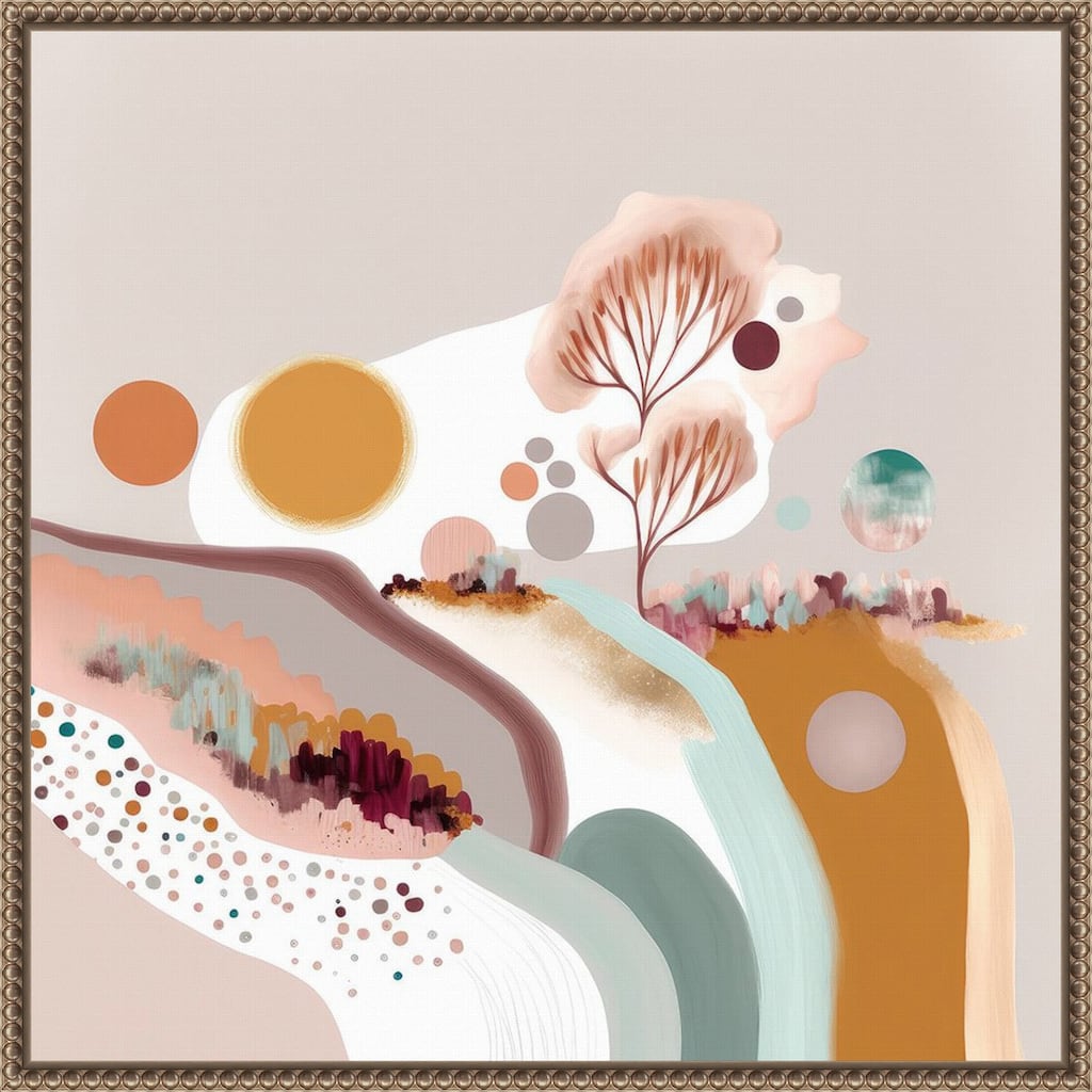 Happy Light Hills by Bella Eve Framed Canvas Wall Art Print - Sylvie Beaded Gold