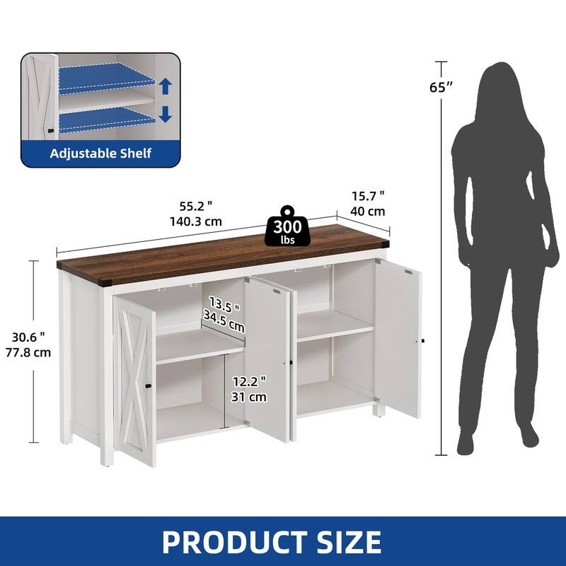 Moasis 55-inch Farmhouse Four-Door Buffet Cabinet Storage Kitchen Sideboard Buffet Table