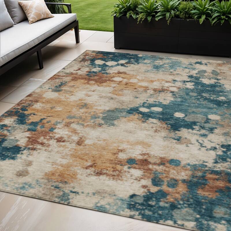 HomeRoots Abstract Transitional Rectangle Outdoor Rug - 5' X 8'