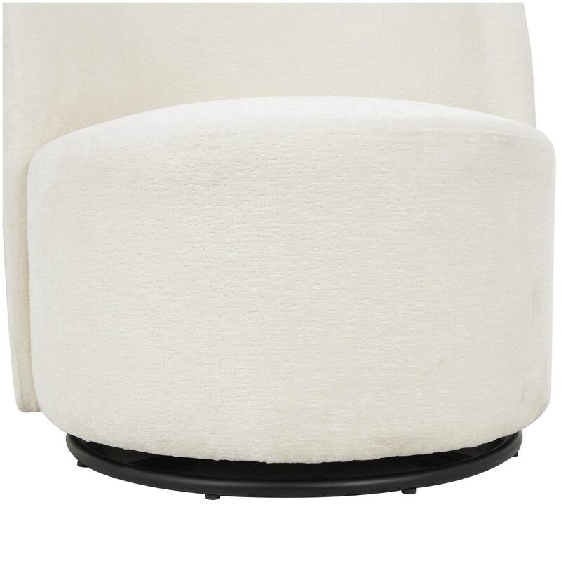 Polyester Round Swivel Boucle Accent Chair with Black Base - White - Roche River Decor