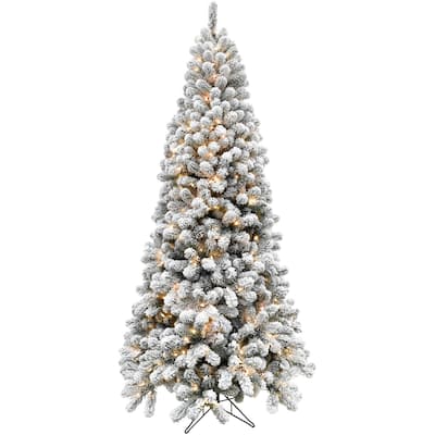 Fraser Hill Farm 6.5-Ft. Flocked Pine Christmas Tree, Clear LED