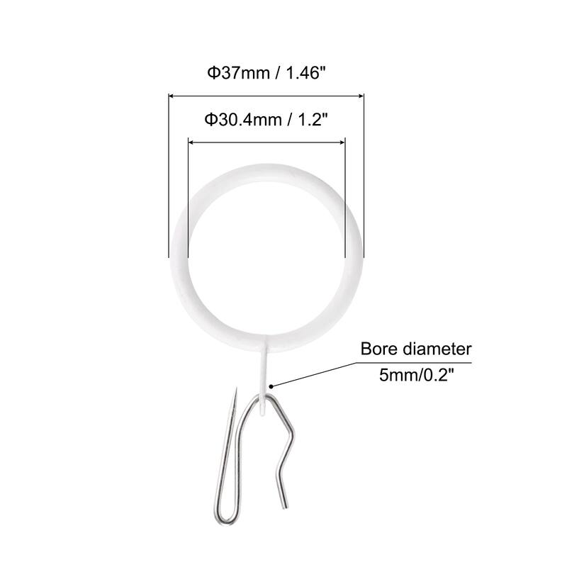 60pcs Metal Curtain Hook Rings with Pin-on Hooks - White - 1.2-Inch
