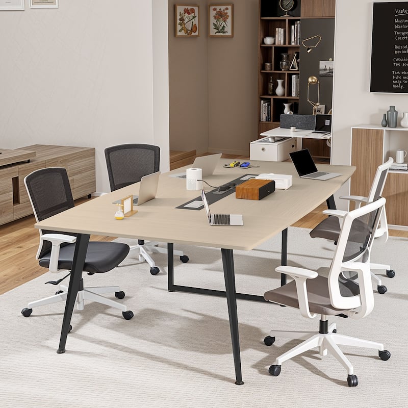Moasis 7.4FT Conference Table Boat Shaped Meeting Table with Power Outlets & USB Ports